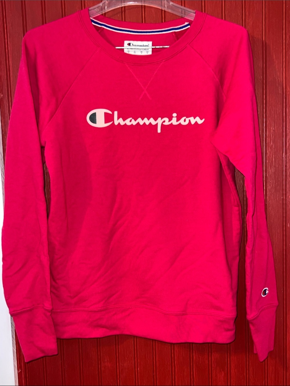 Champion Bright Pink Logo Crewneck Sweatshirt